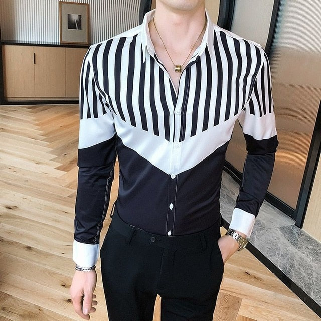 Classy Striped Two Tone Color Long Sleeve Shirt