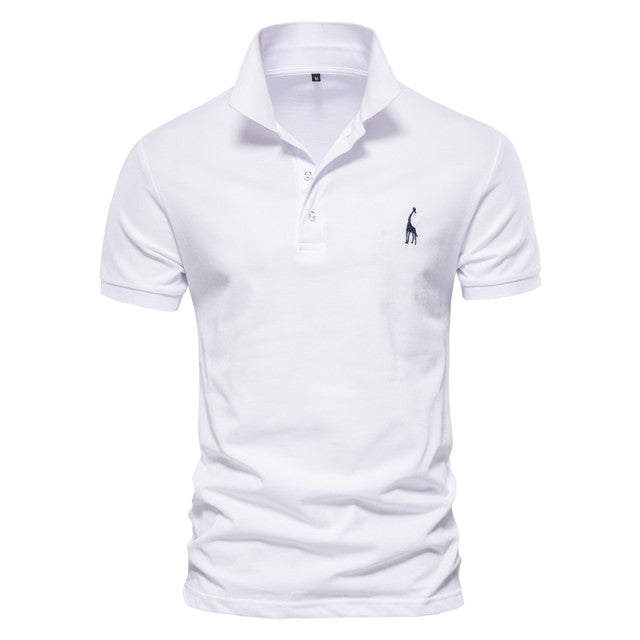 Solid Cotton Giraffe Embroidery Polo Shirt