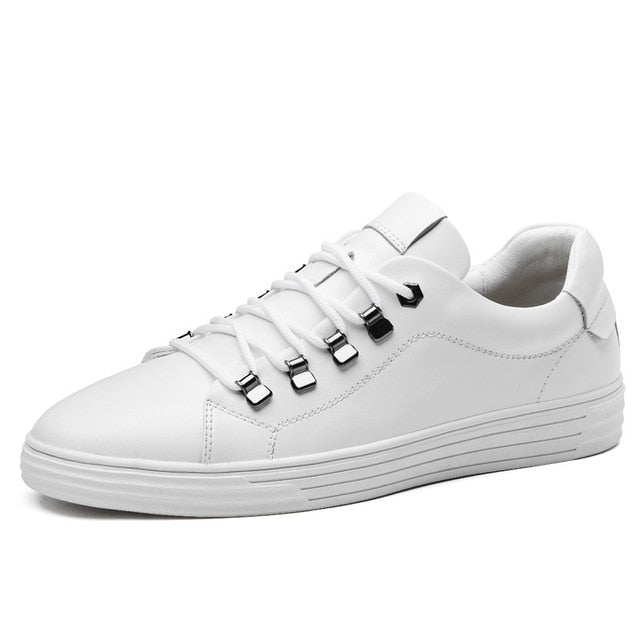 White Genuine Leather Casual Lace Up Men Sneaker