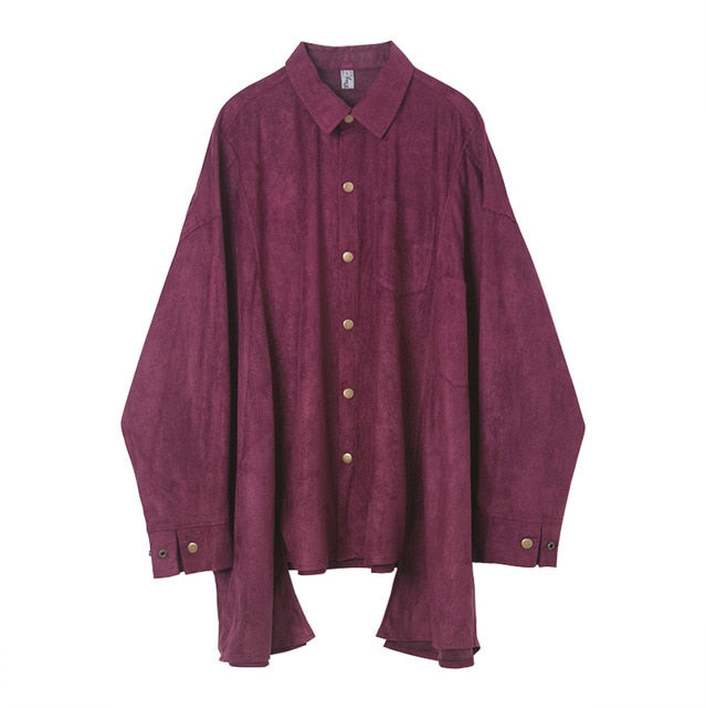 Solid Vintage Oversized Loose Long Sleeve Men Shirt