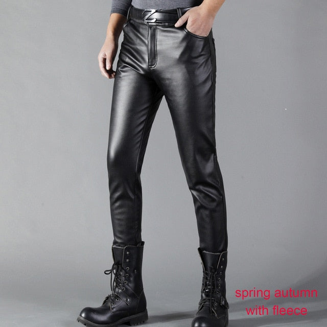 Solid Black Clean and Sleek Design Men Leather Pants