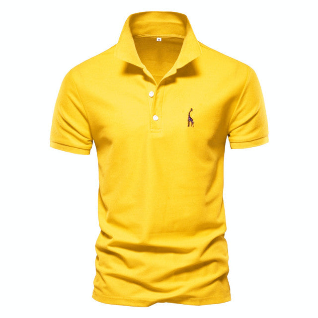 Solid Cotton Giraffe Embroidery Polo Shirt