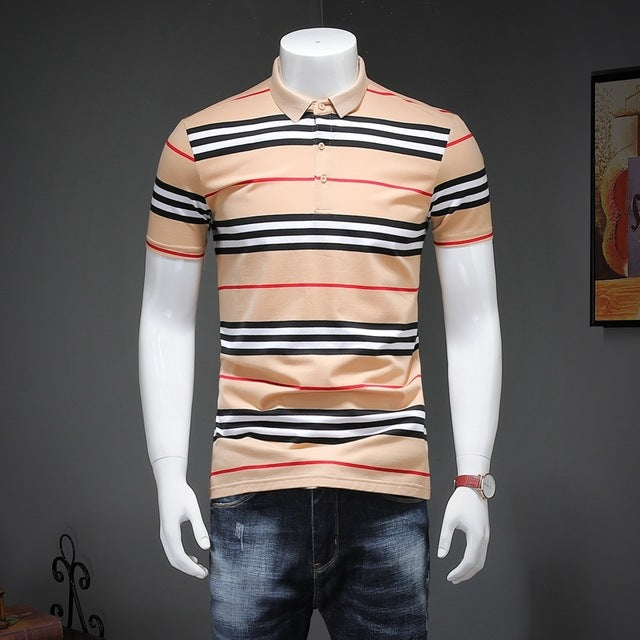 Stripe Lines Short Sleeves Style Men Polo Shirt