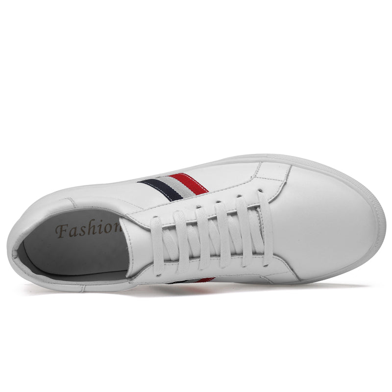 Black with Red Ribbon Casual Genuine Leather Men Sneaker