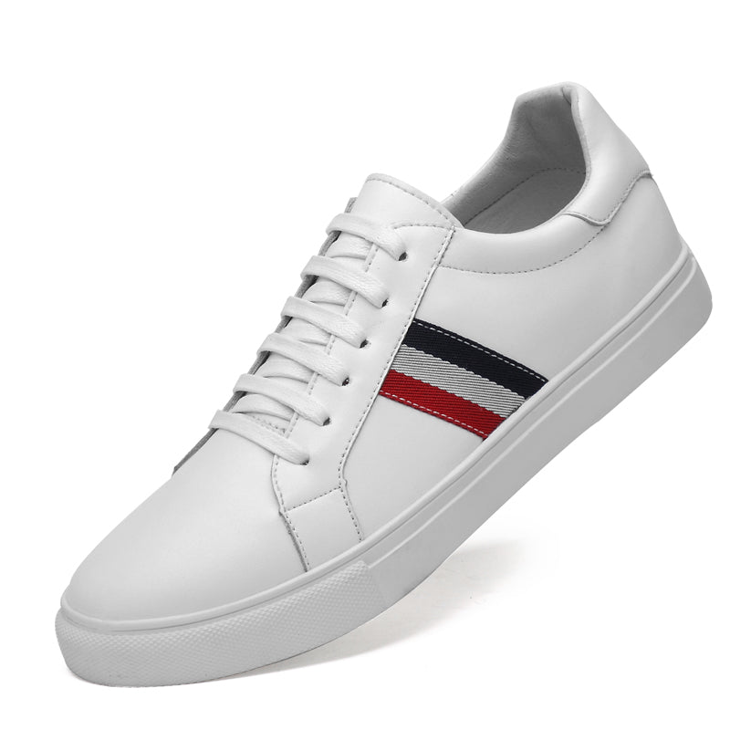 Black with Red Ribbon Casual Genuine Leather Men Sneaker
