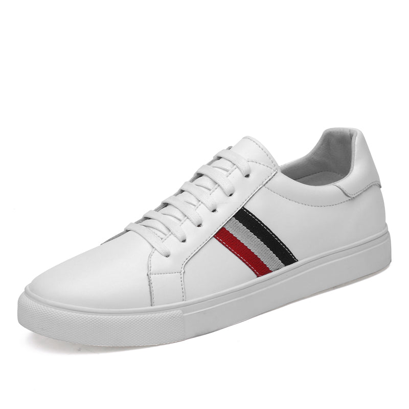 Black with Red Ribbon Casual Genuine Leather Men Sneaker