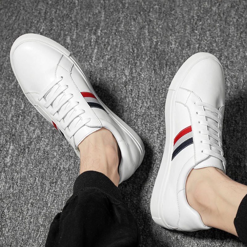 Black with Red Ribbon Casual Genuine Leather Men Sneaker