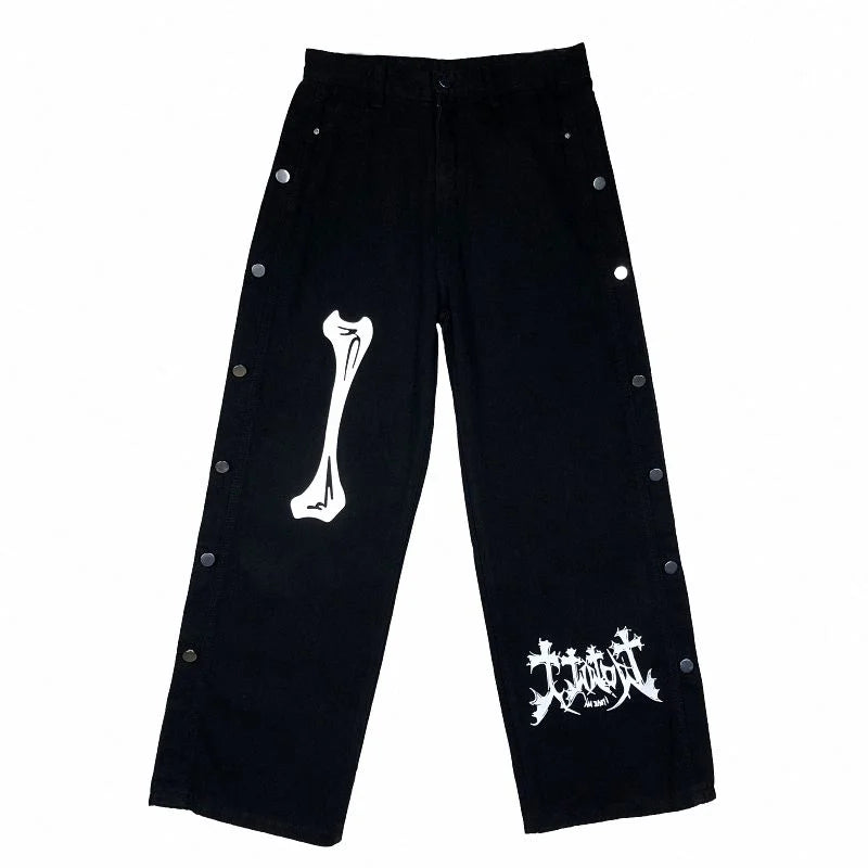 Bone Printed Retro Straight Washed Jeans