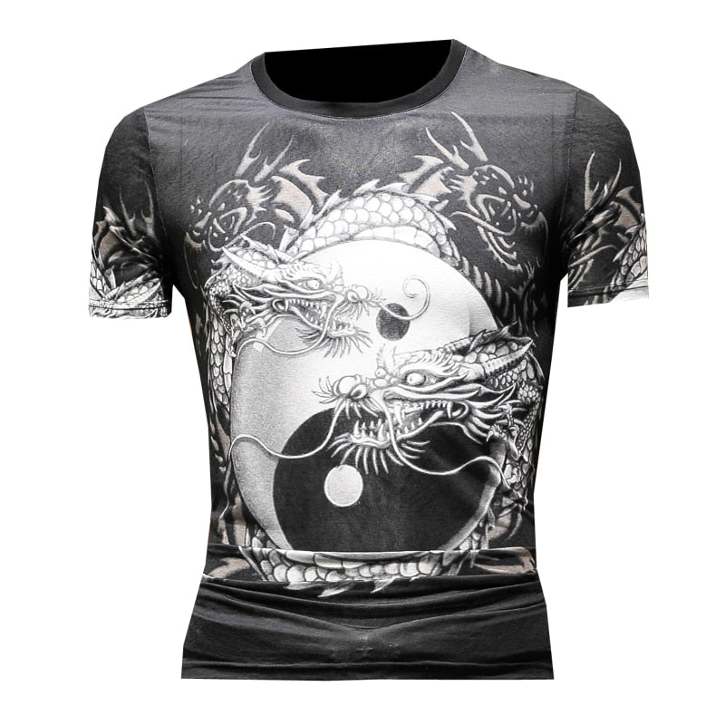 Double Dragons Chinese Style Printing Men T-Shirt