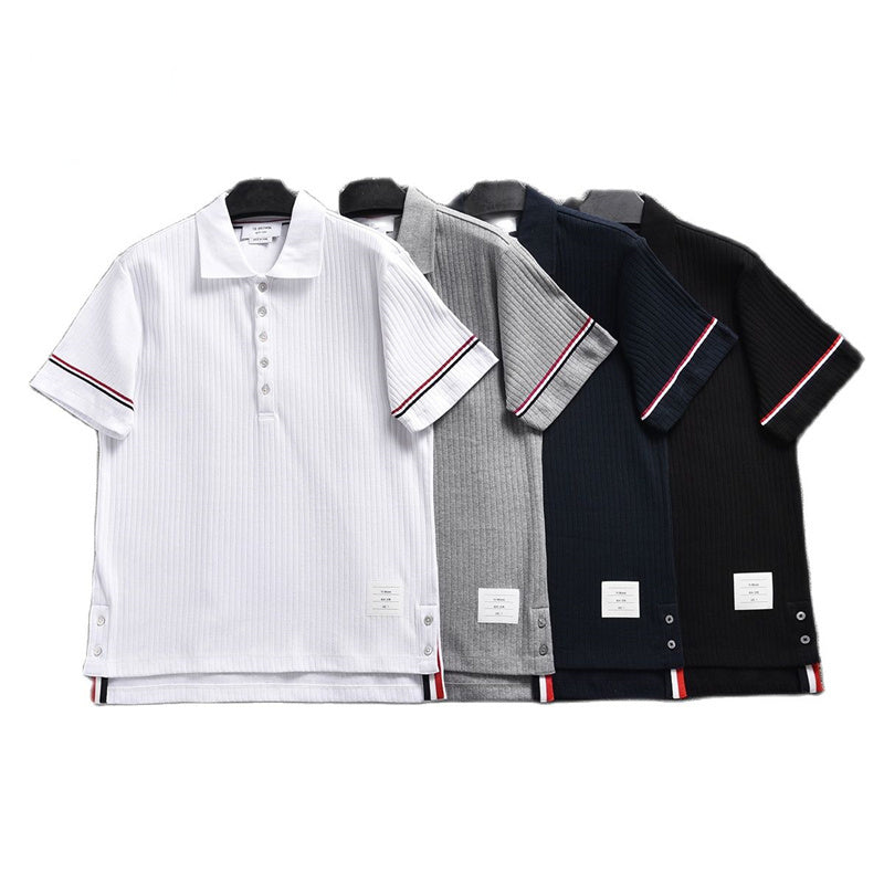 Summer Striped Side Button Polo Shirt