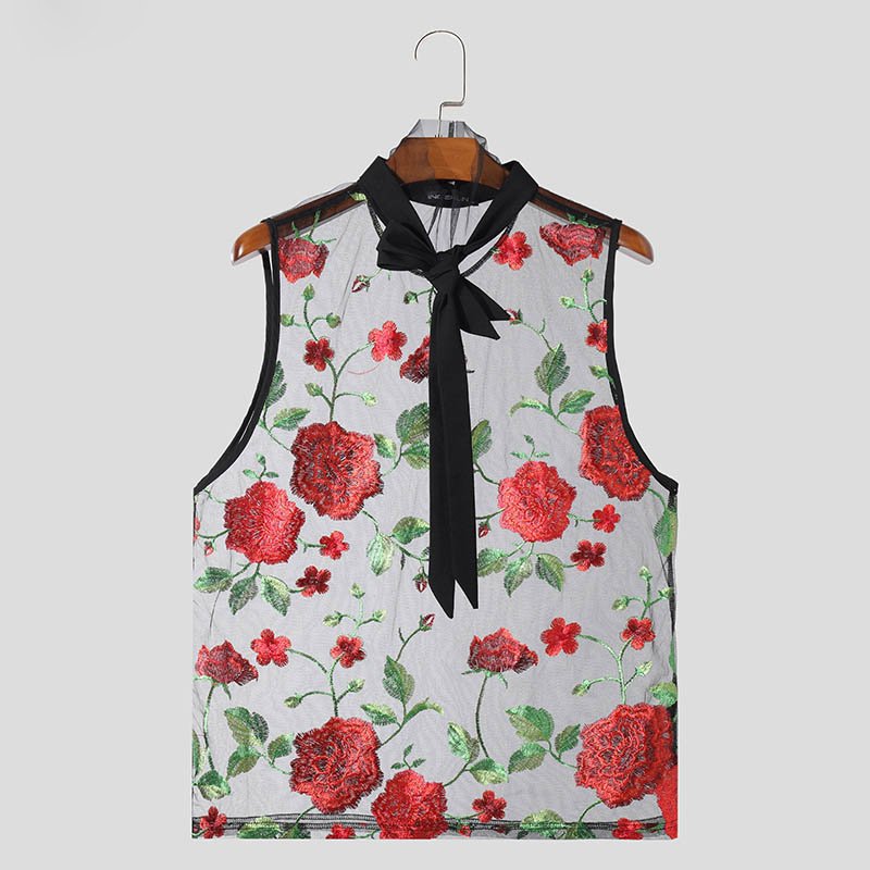 Floral Embroidery See-Through Tank Top