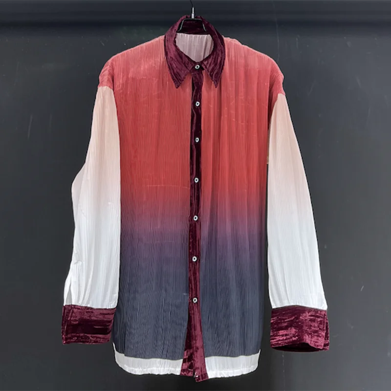 Red Gradient Color Breathable Pleated Shirt