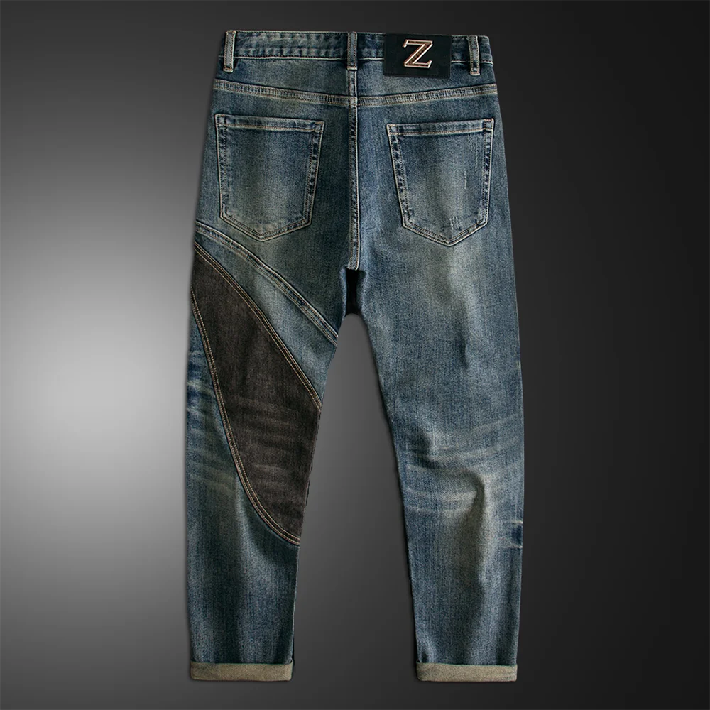 Contrast Stitching Patchwork Design Jeans