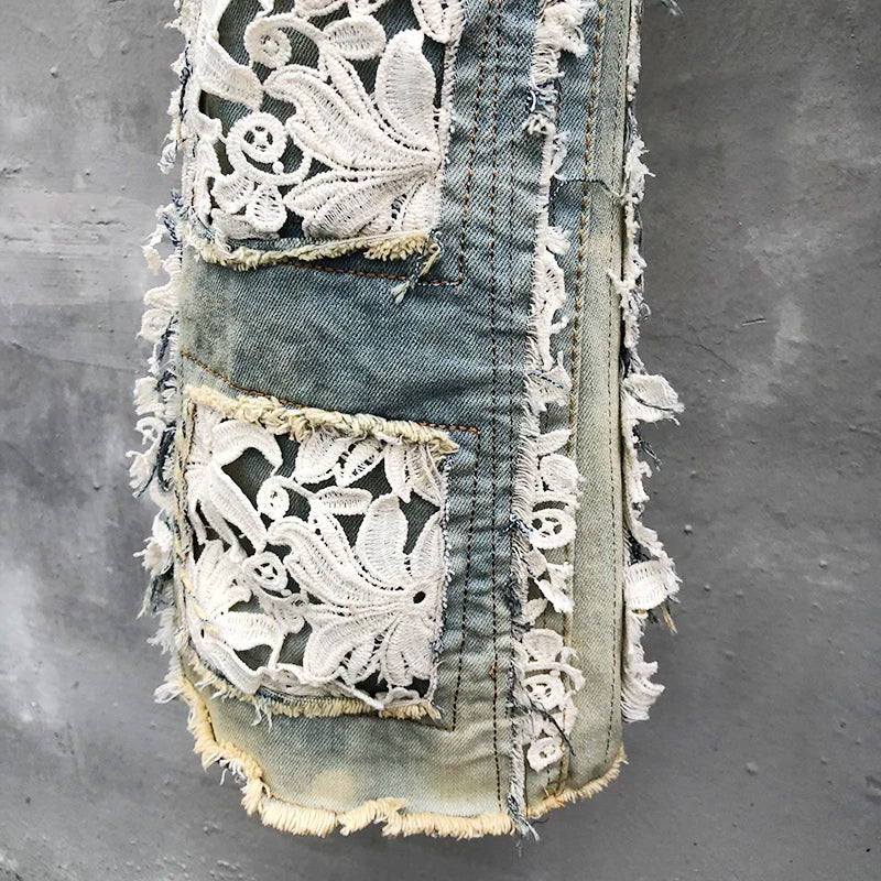 Double-Sided Embroidered Patchwork Jeans