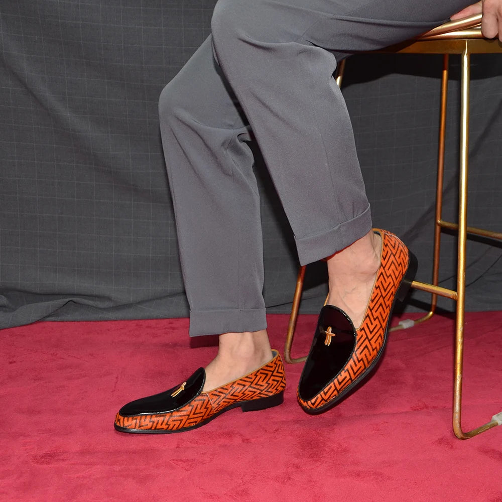 Unique Pattern Brown Black Loafers