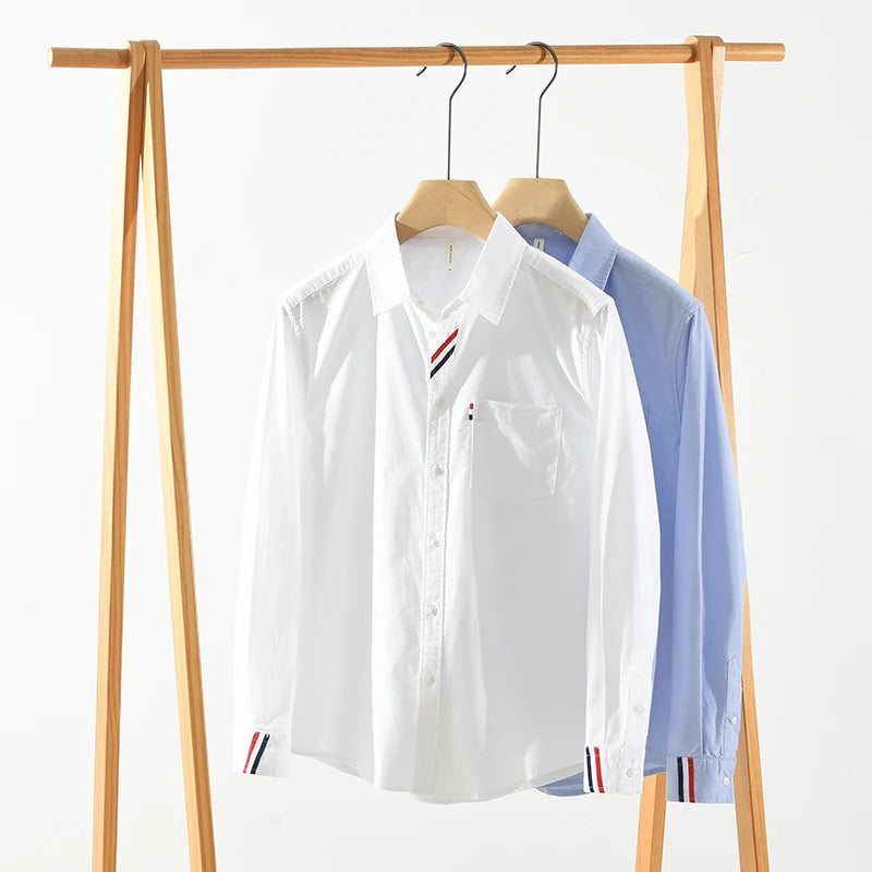 Solid White Blue Shirt Loose Shirt