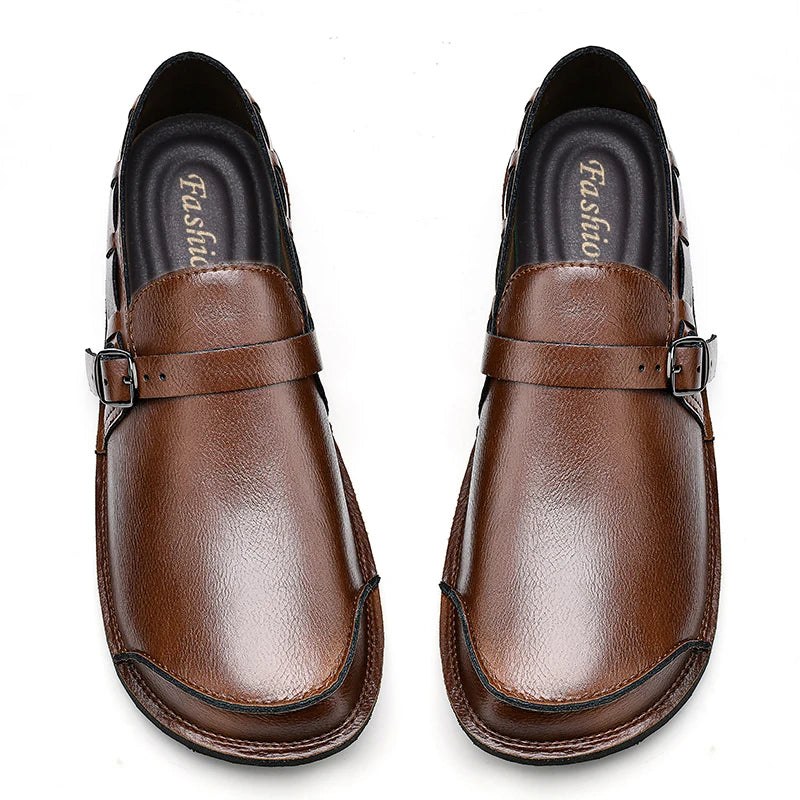 Solid Round Toe Split Leather Shoes