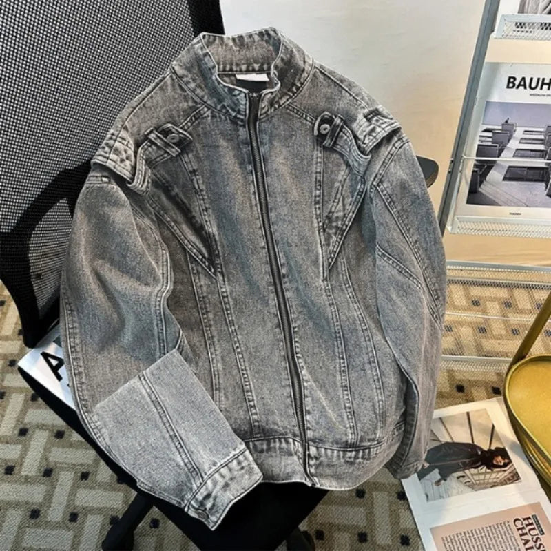 Grey Retro Vintage Washed Denim Jacket