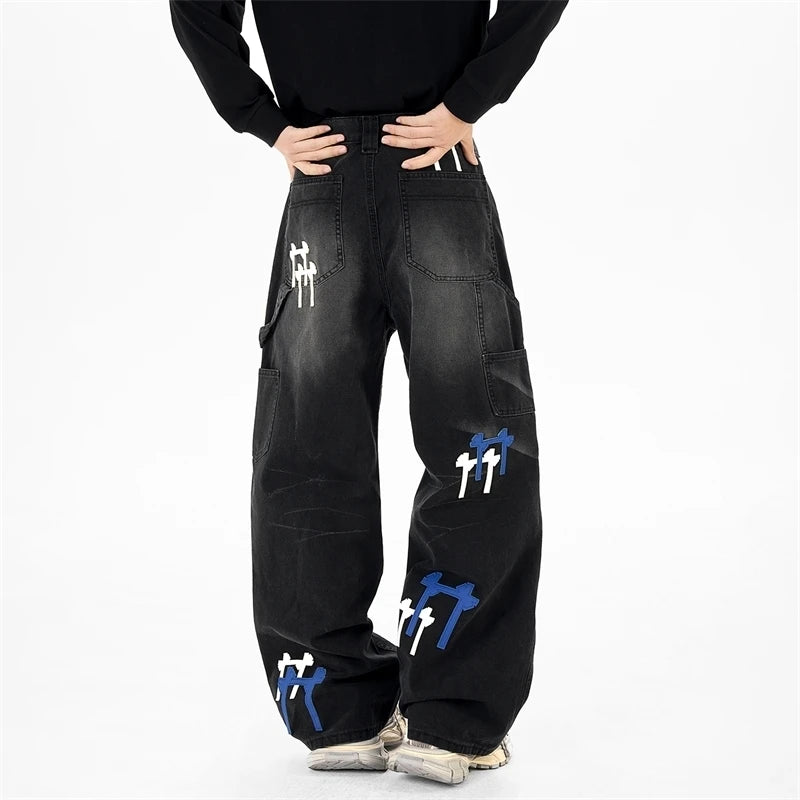 Colorblock Patchwork Washed Denim Jeans