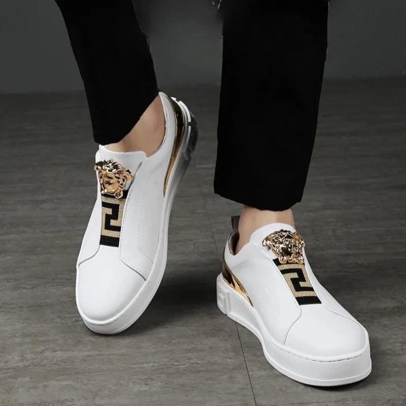 Metal Appliques Leather Slip-On Sneakers