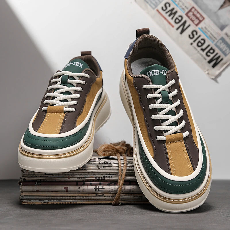 Solid Color Block Lace-Up Sneakers