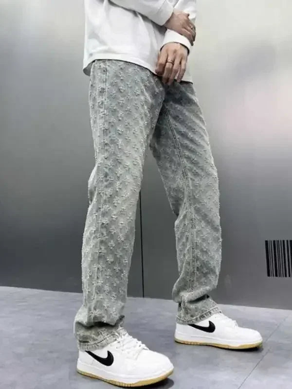 Retro Jacquard Design Streetwear Jeans