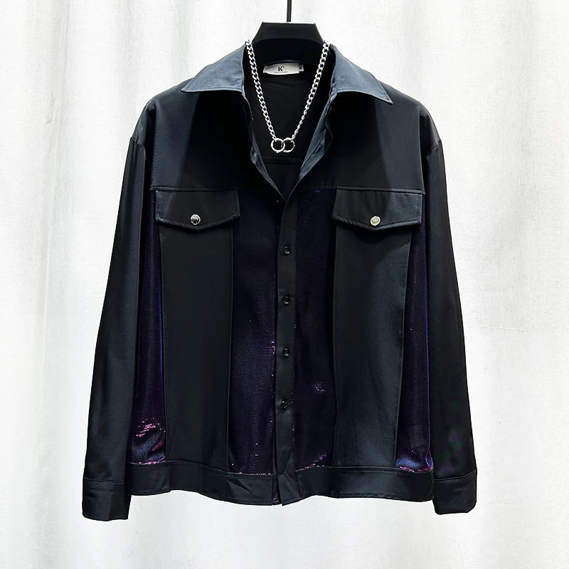 Stripe Reflective Patchwork Loose Shirt