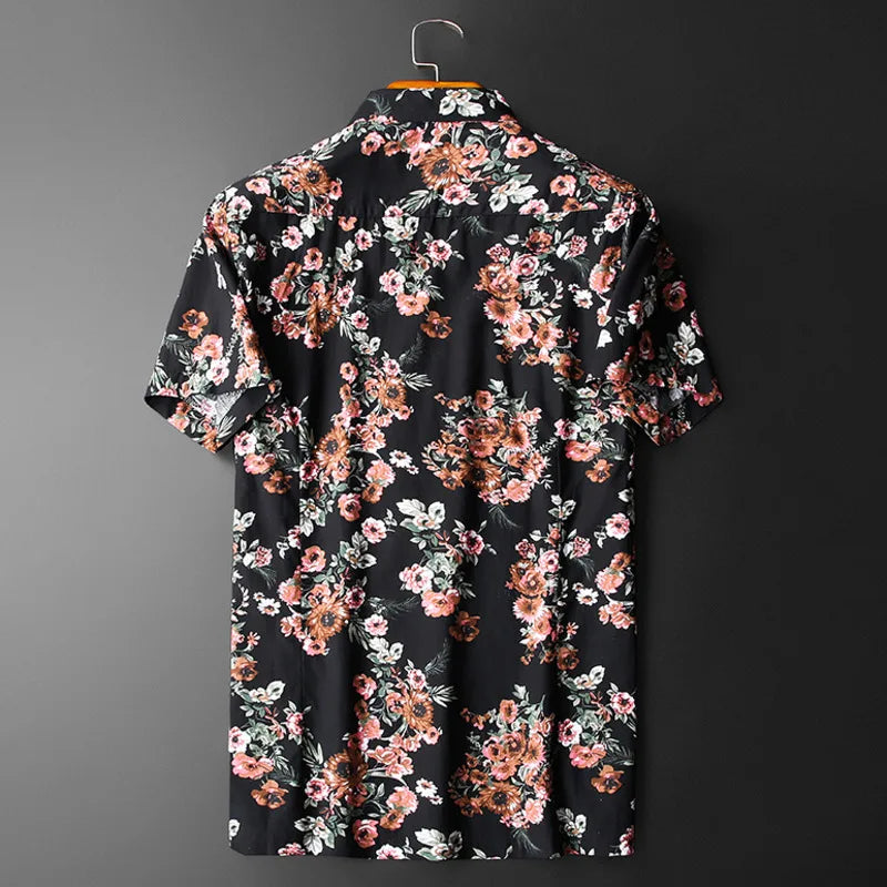 Black Floral Patten Polyester Shirt