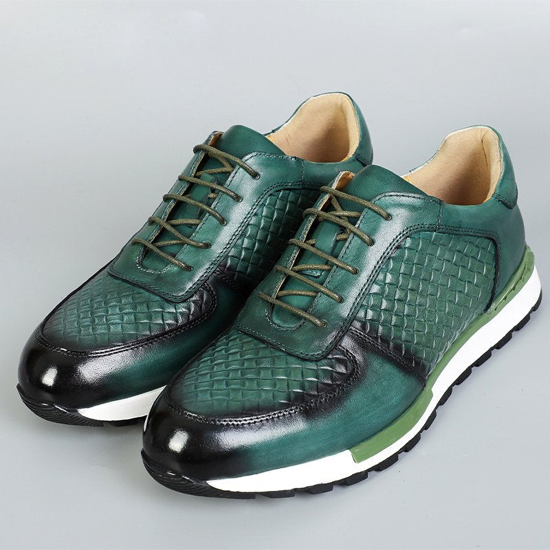 Green Color Genuine Leather Lace-Up Shoes