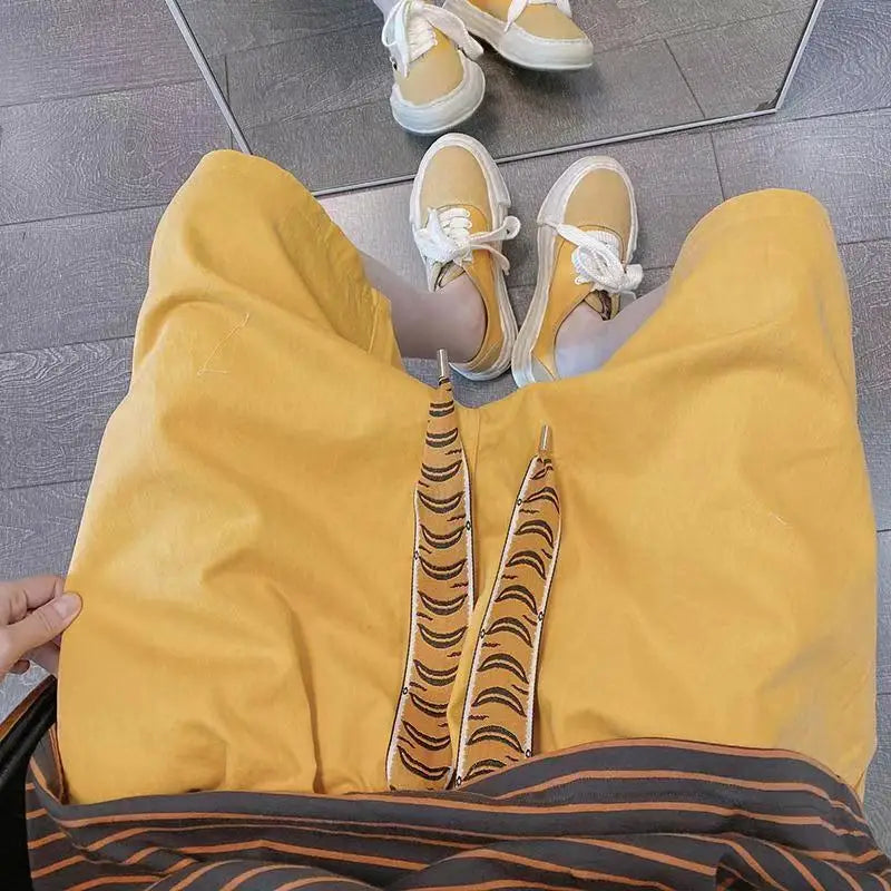 Yellow Solid Color Loose Shorts