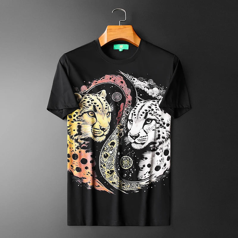 Rhinestone Animal Printed Round Neck T-Shirt