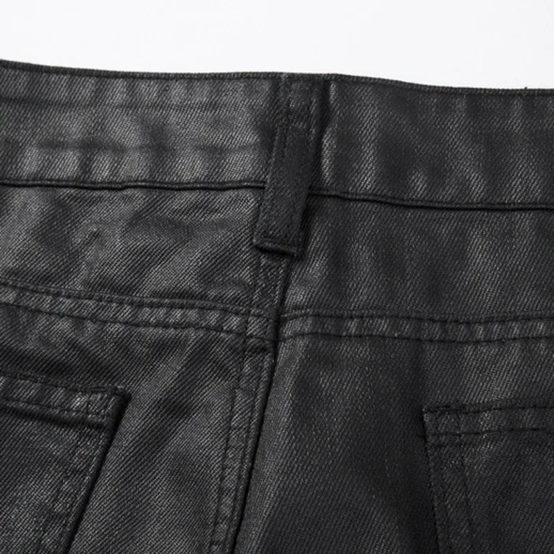 Black Solid Wax Coating Pants