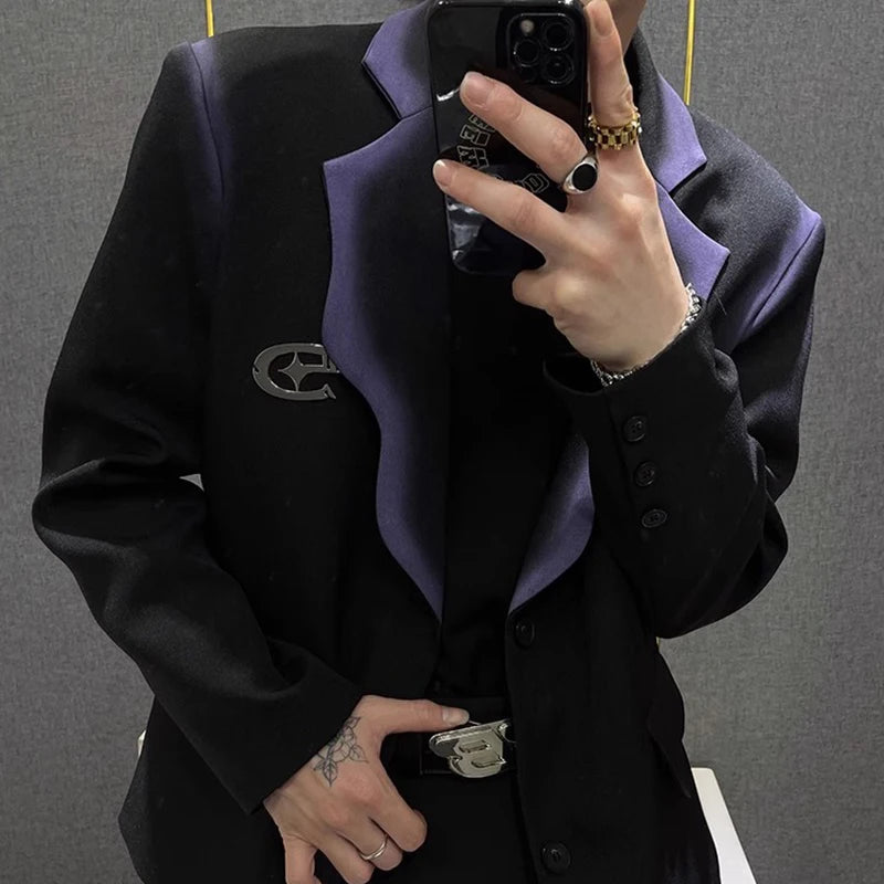 Metal Decorate Purple Contrast Blazer