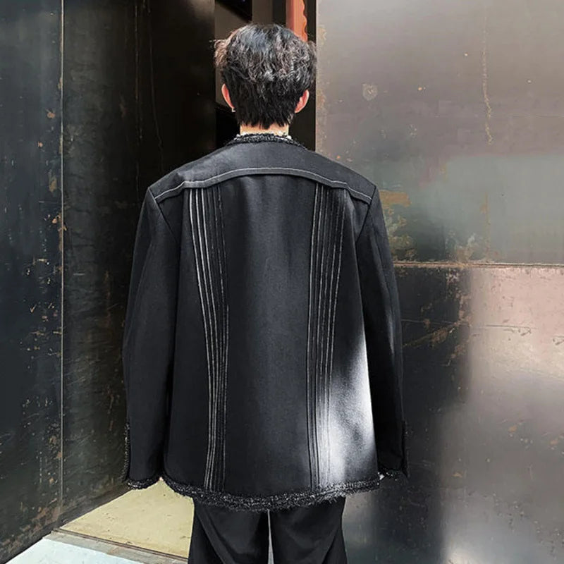 Thin Pleated Striped Raw Edge Jacket