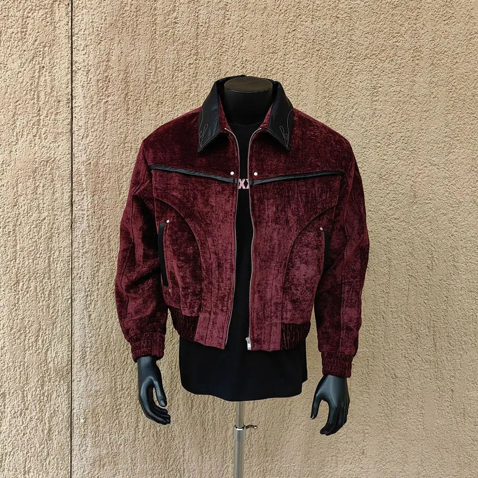Solid Patchwork Collar Bomber Jacket