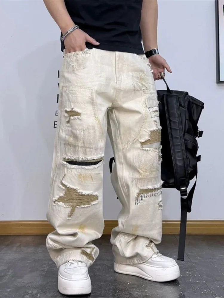 White Ripped Distressed Men's Jeans