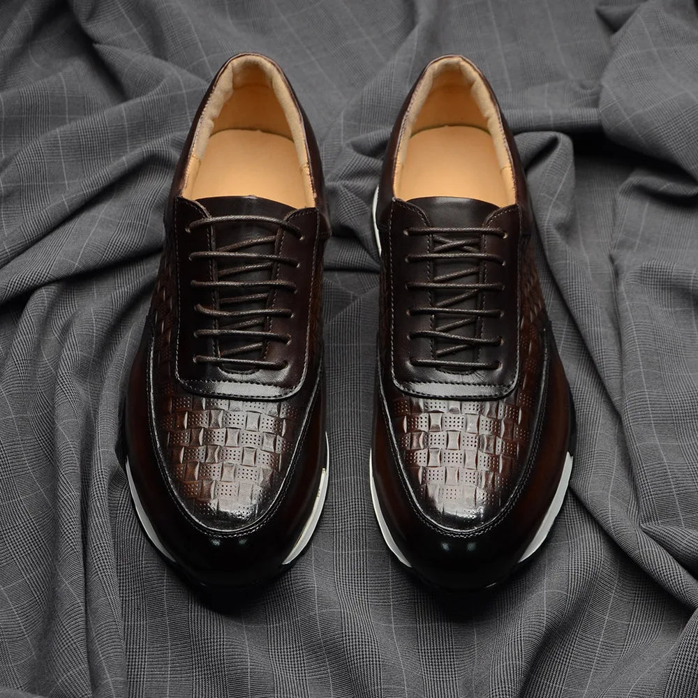 Plaid Pattern Natural Genuine Leather Shoes
