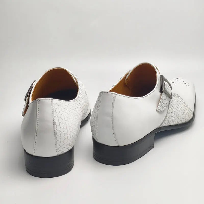 White Dots Hole Leather Monk Shoes