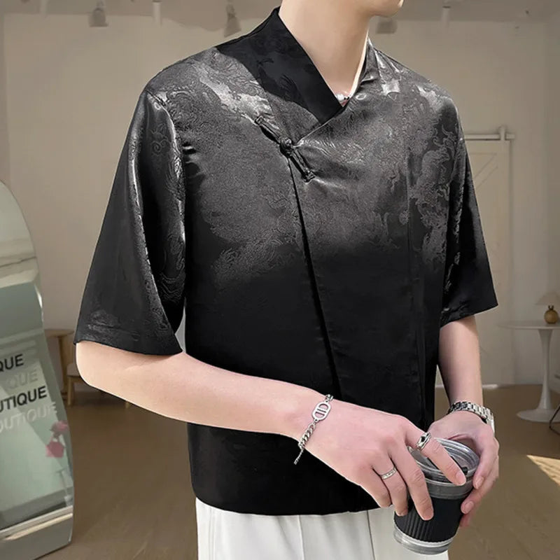 Shine Side Knotted Chinese Jacquard Shirt