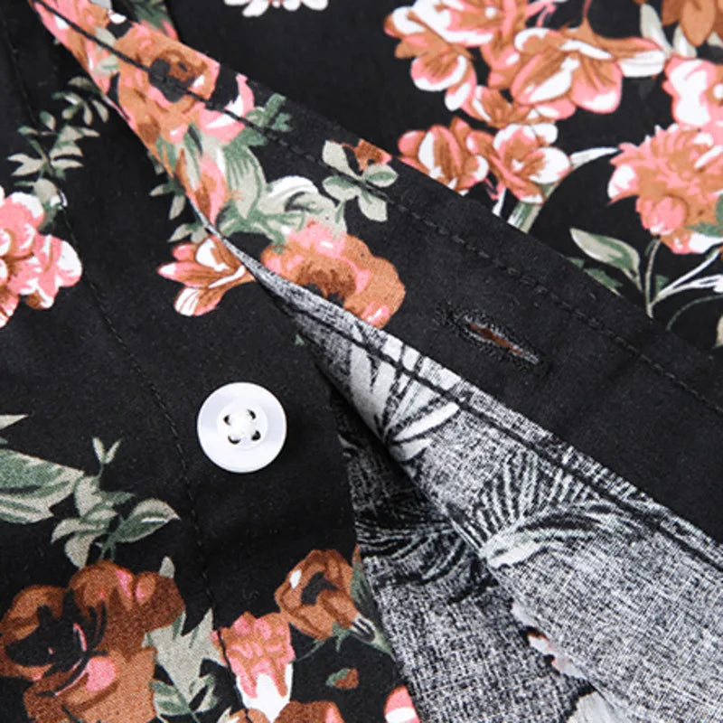 Black Floral Patten Polyester Shirt