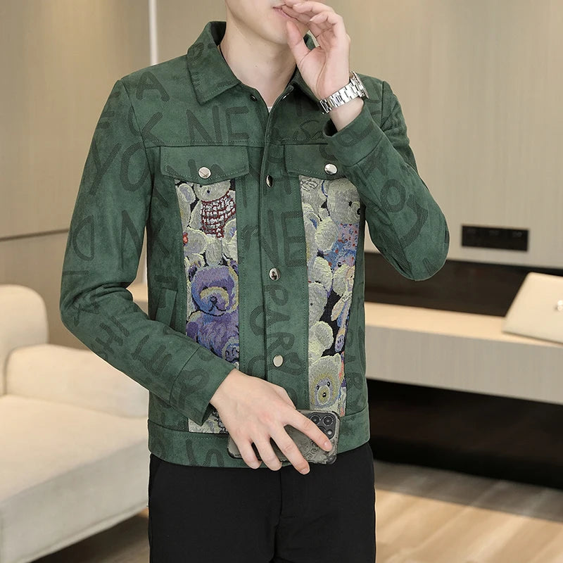 Letter Bear Printed Patchwork Jacket