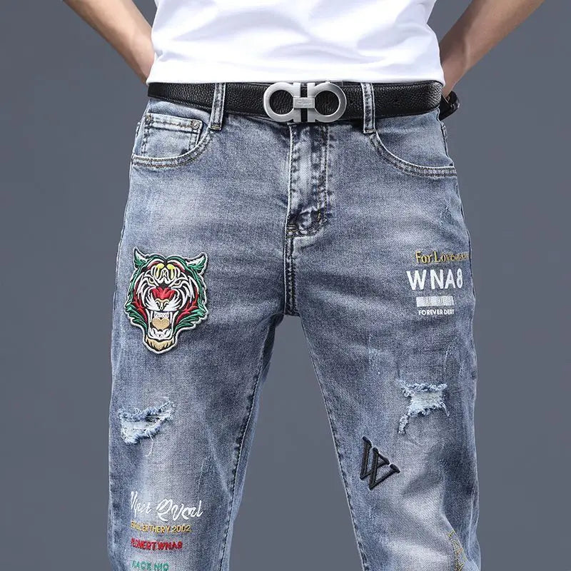 Streetwear Ripped Letter Patches Jeans