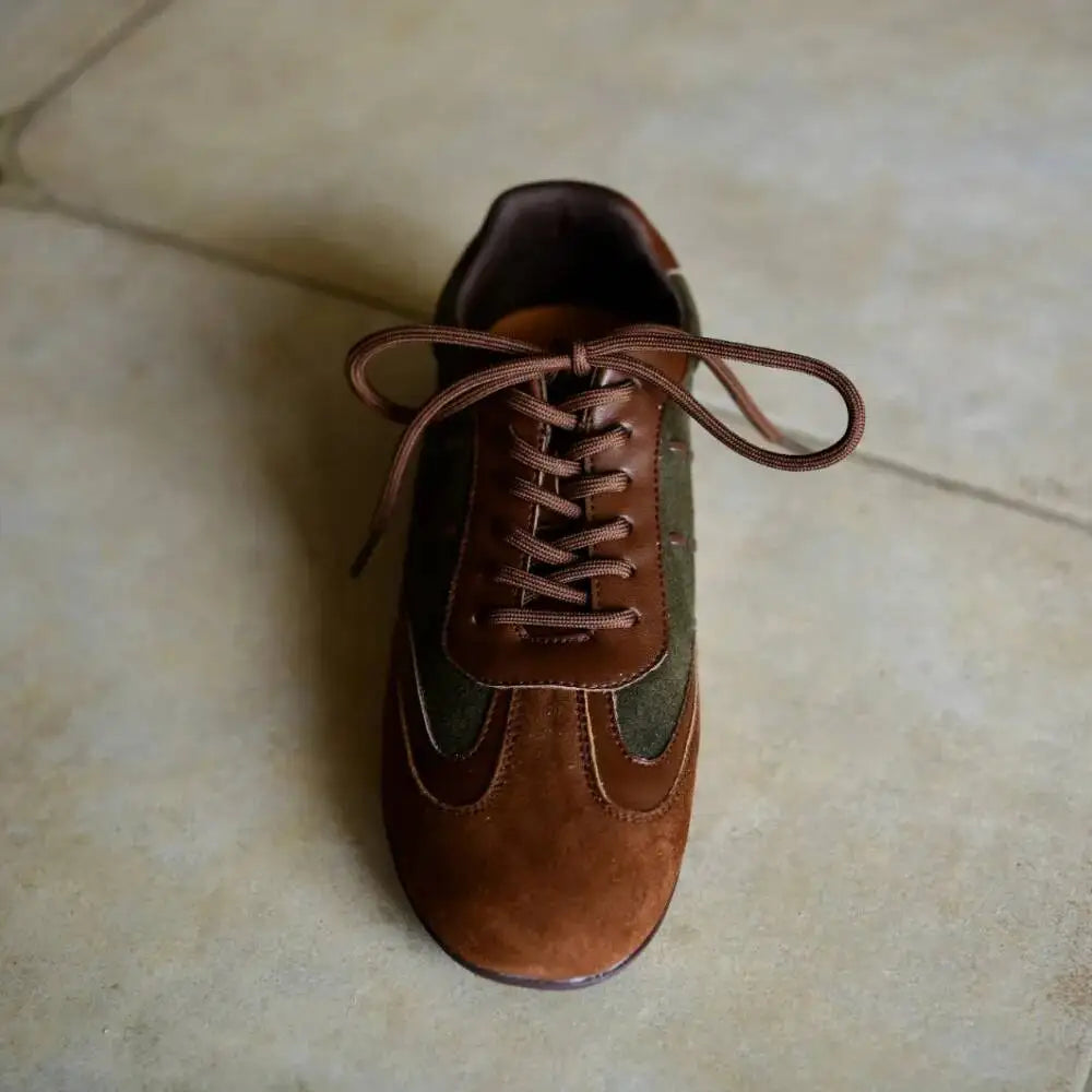 Vintage Suede Leather Lace-Up Sneakers
