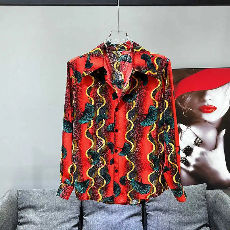 Red Geometric Printed Long Sleeve Shirt