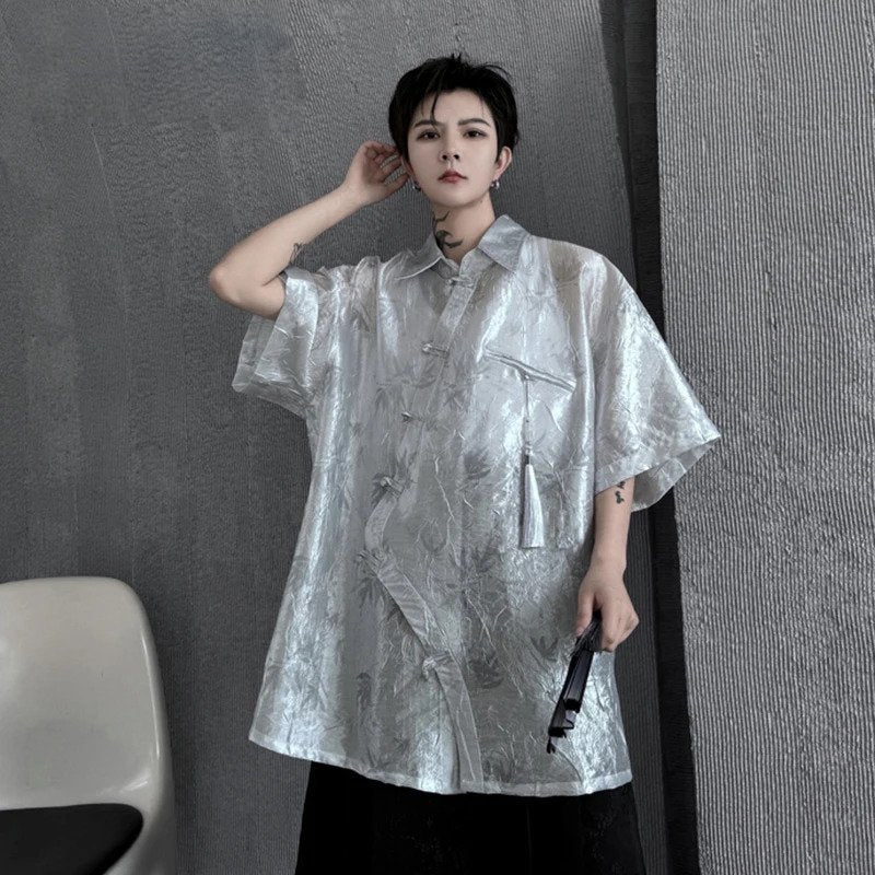 Asymmetrical Tassel Diagonal Placket Shirt