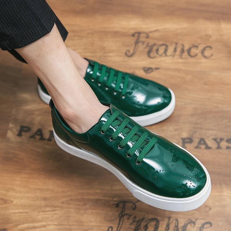 Green Shiny Color Leather Sneakers