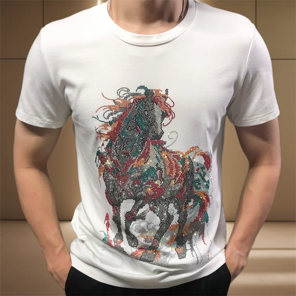 Colour Rhinestone Horse Design T-Shirt