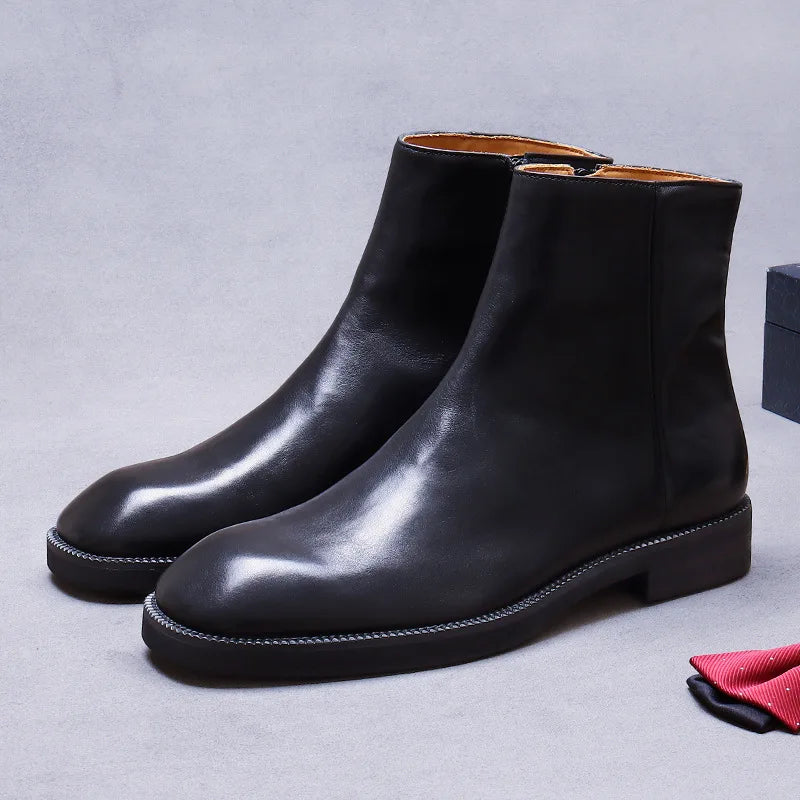 Solid Wide Round Toe Zipper Boots