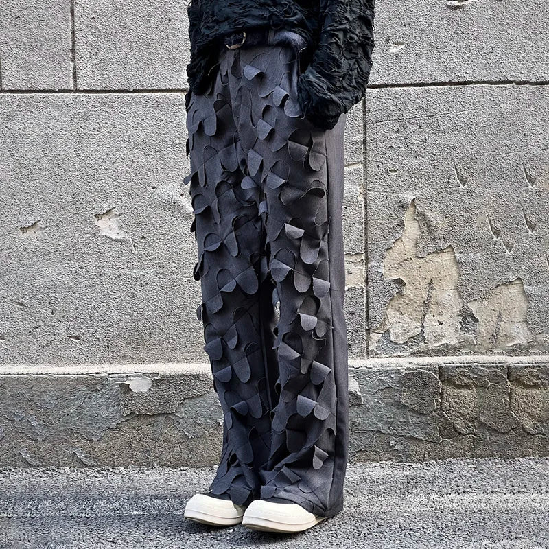 Black Color Patchwork Ruffles Pants