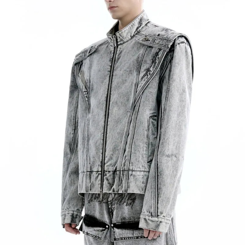 Grey Retro Vintage Washed Denim Jacket